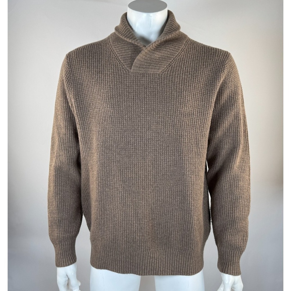 J Crew Waffle-stitch Shawl‎ Collar Sweater Mens L NWOT Lamb Wool Long Sleeve Tan
